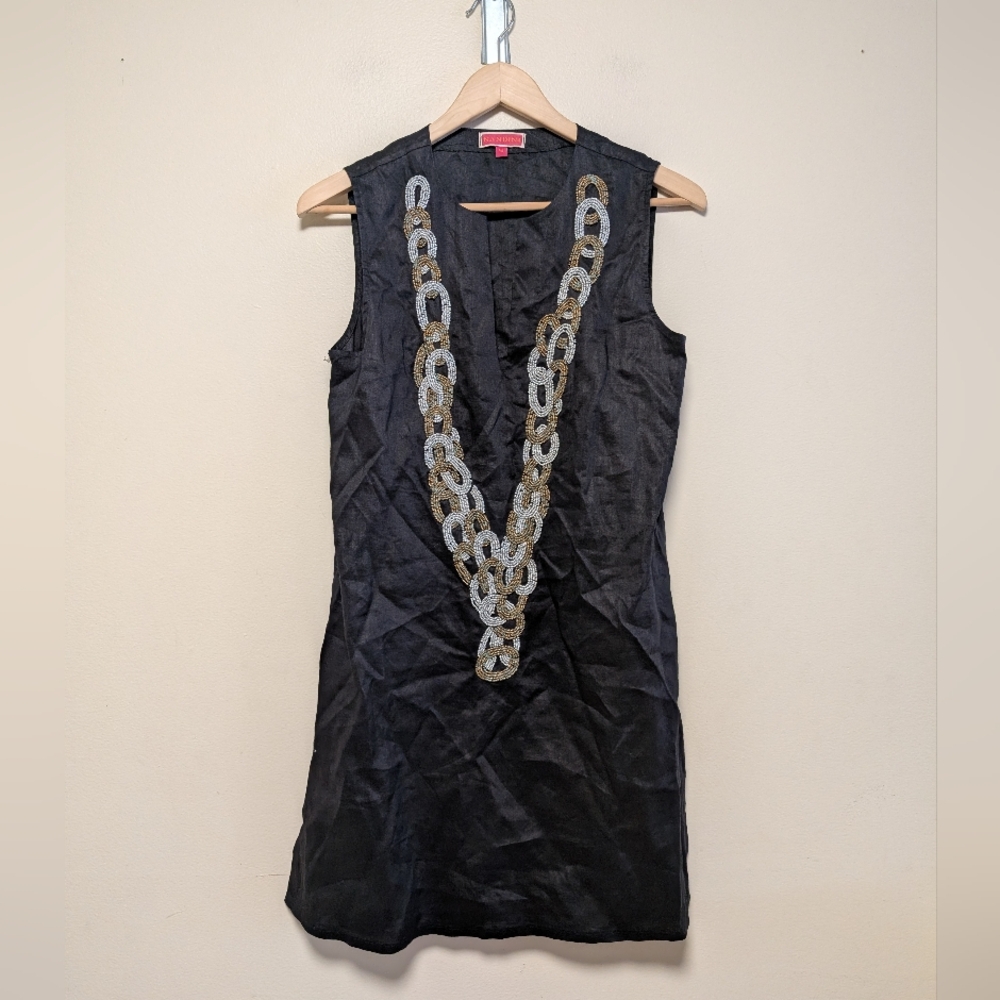 Nandini Beaded Kurti Tunic Top Black Linen Look Boho Festival M